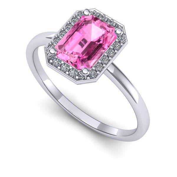 Inel de logodna din aur alb cu safir roz