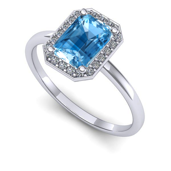 Inel de logodna din aur alb cu topaz blue