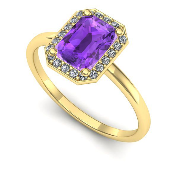 Inel logodna din aur galben cu ametist