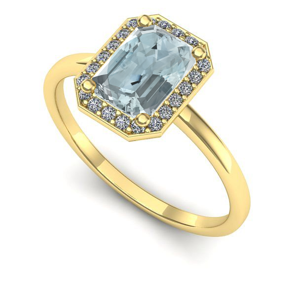 Inel de logodna din aur galben cu aquamarin