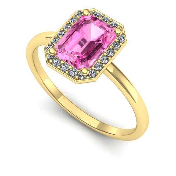 Inel logodna din aur galben cu safir roz