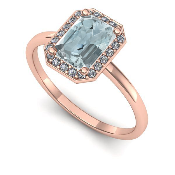 Inel logodna din aur roz cu aquamarin
