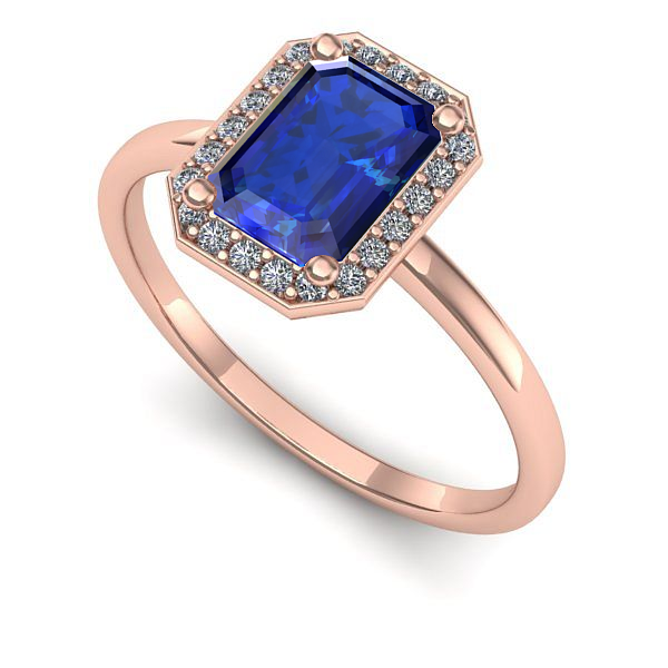 Inel de logodna din aur roz cu safir