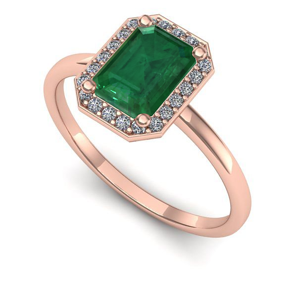 Inel din aur roz cu smarald