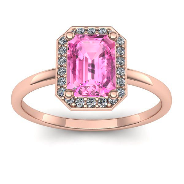 Inel logodna cu safir roz dreptunghiular