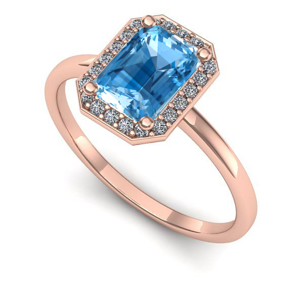 Inel logodna din aur roz cu topaz blue