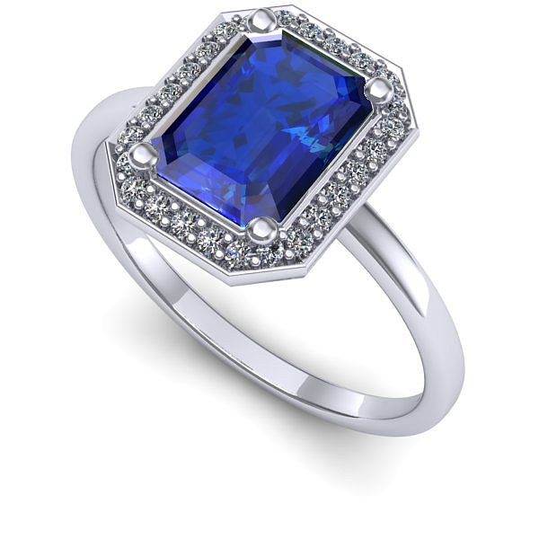 Inel de logodna din aur alb cu safir