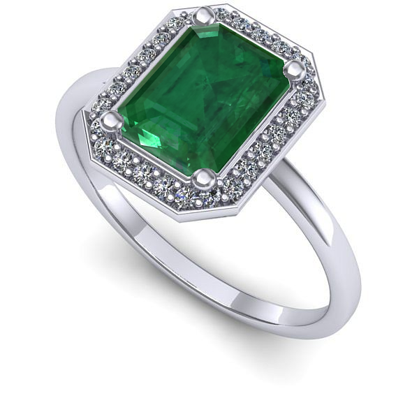 Inel logodna din aur alb cu smarald