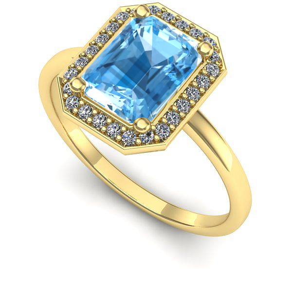 Inel logodna din aur galben cu topaz blue