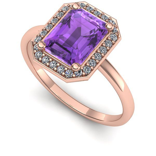 Inel de logodna din aur roz cu ametist