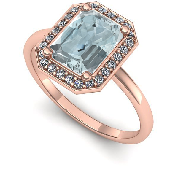 Inel din aur roz cu aquamarin