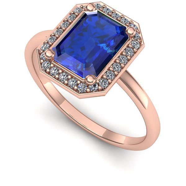 Inel de logodna din aur roz cu safir