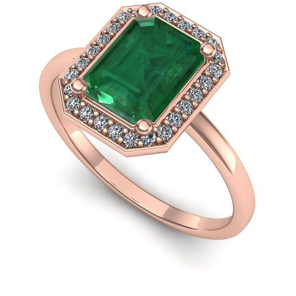 Inel logodna din aur roz cu smarald