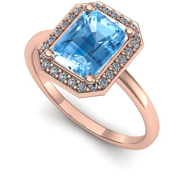 Inel logodna din aur roz cu topaz blue