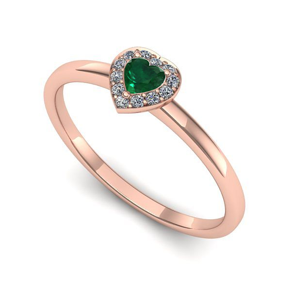 Inel de logodna din aur roz cu smarald