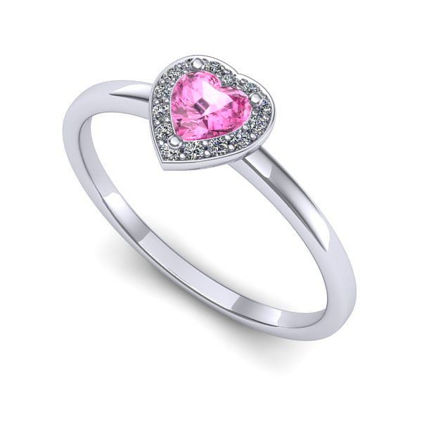 Inel logodna din aur alb cu safir roz