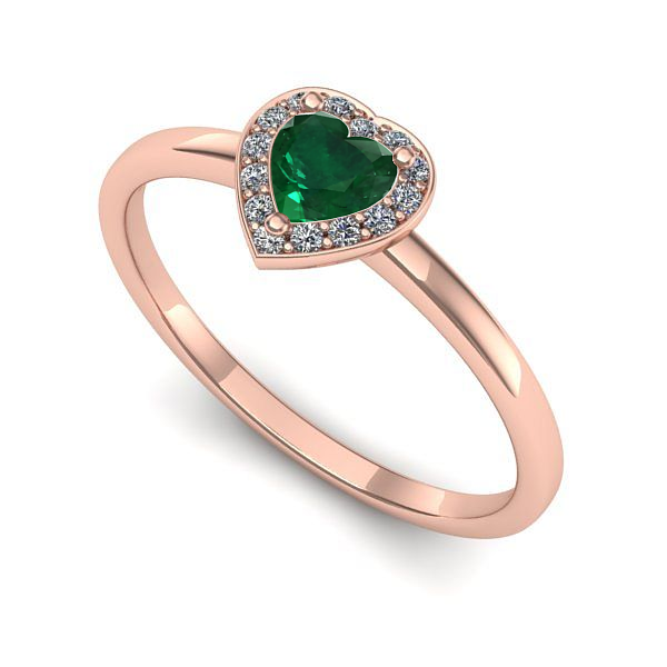 Inel de logodna din aur roz cu smarald