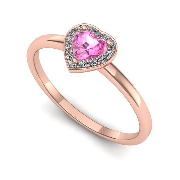 Inel de logodna din aur roz cu safir roz