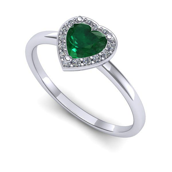 Inel logodna din aur alb cu smarald