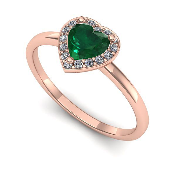 Inel de logodna din aur roz cu smarald