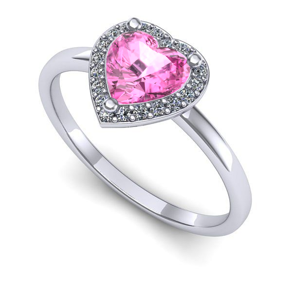 Inel de logodna din aur alb cu safir roz