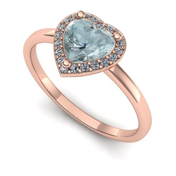 Inel logodna din aur roz cu aquamarin