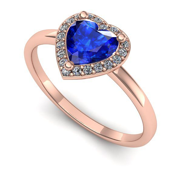 Inel de logodna din aur roz cu safir