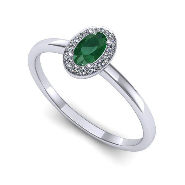 Inel logodna din aur alb cu smarald