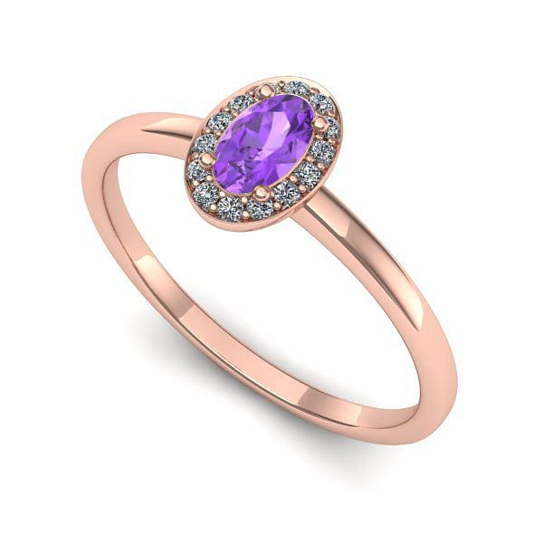 Inel de logodna din aur roz cu ametist