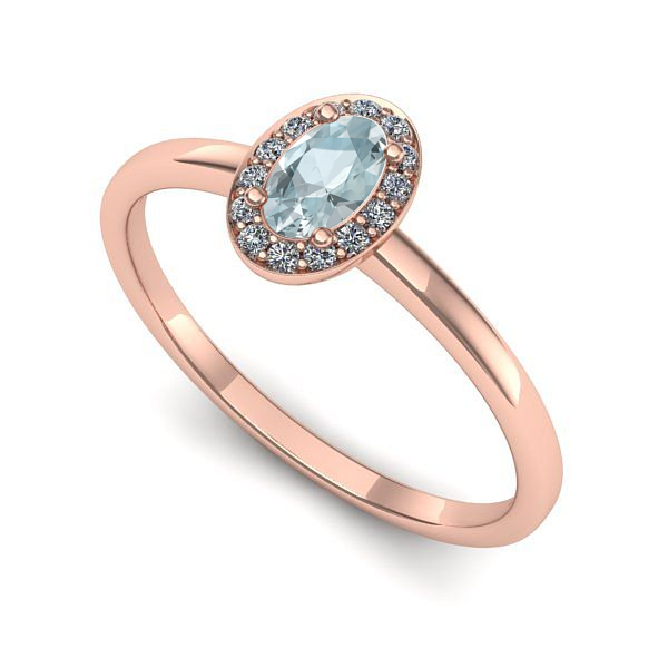 Inel logodna din aur roz cu aquamarin