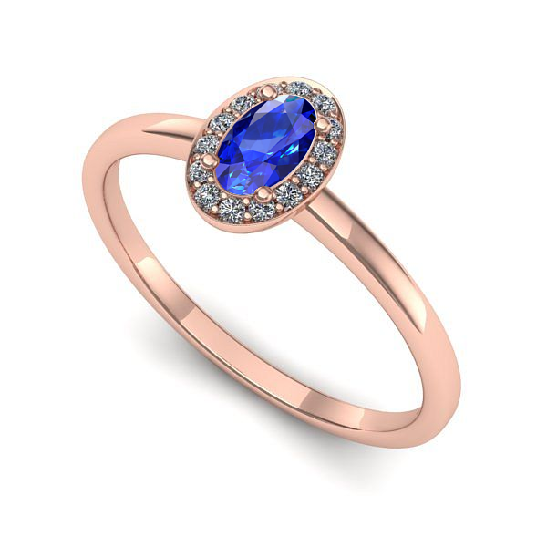 Inel de logodna din aur roz cu safir