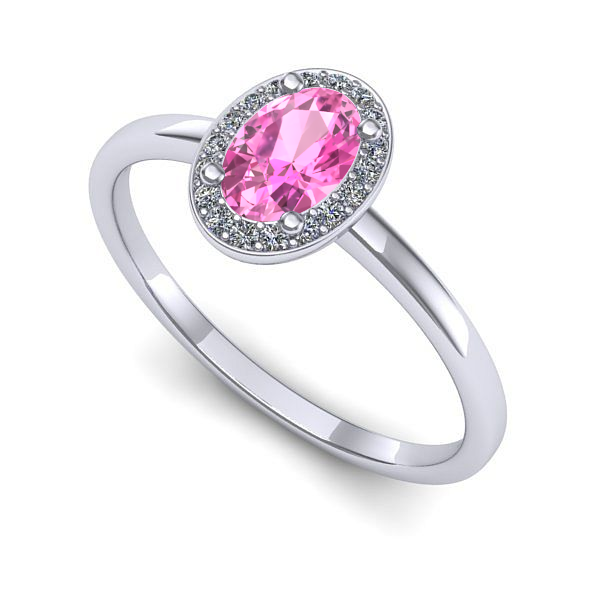Inel logodna din aur alb cu safir roz