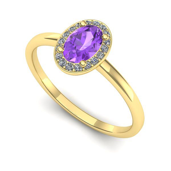 Inel logodna din aur galben cu ametist