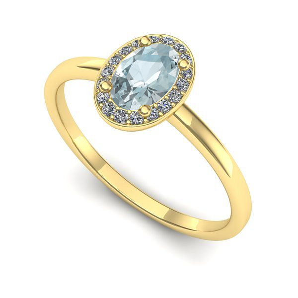 Inel logodna din aur galben cu aquamarin