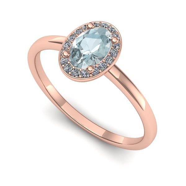 Inel din aur roz cu aquamarin
