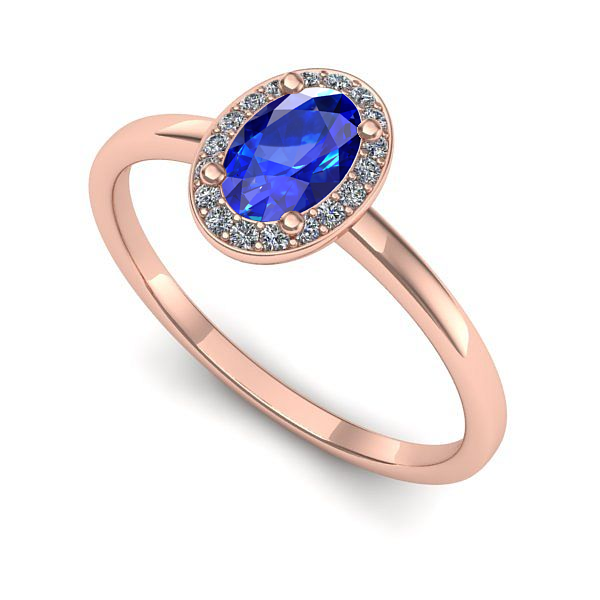 Inel de logodna din aur roz cu safir