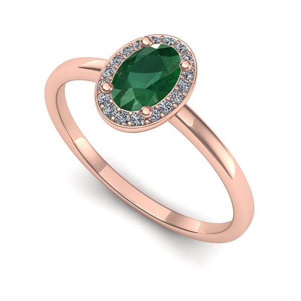Inel de logodna din aur roz cu smarald