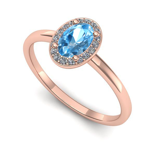 Inel logodna din aur roz cu topaz blue