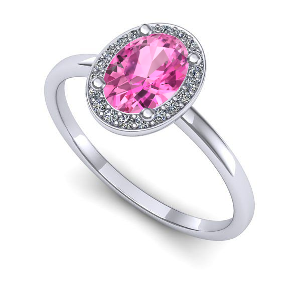 Inel logodna din aur alb cu safir roz