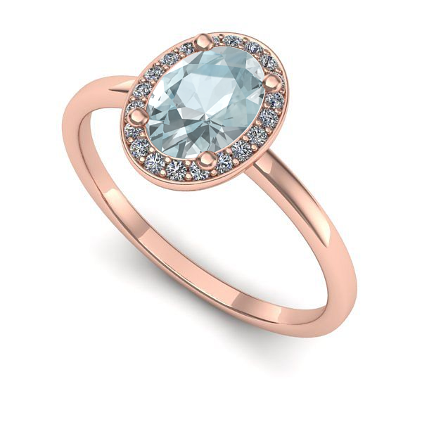 Inel logodna din aur roz cu aquamarin