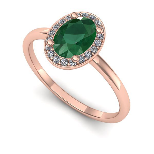 Inel de logodna din aur roz cu smarald