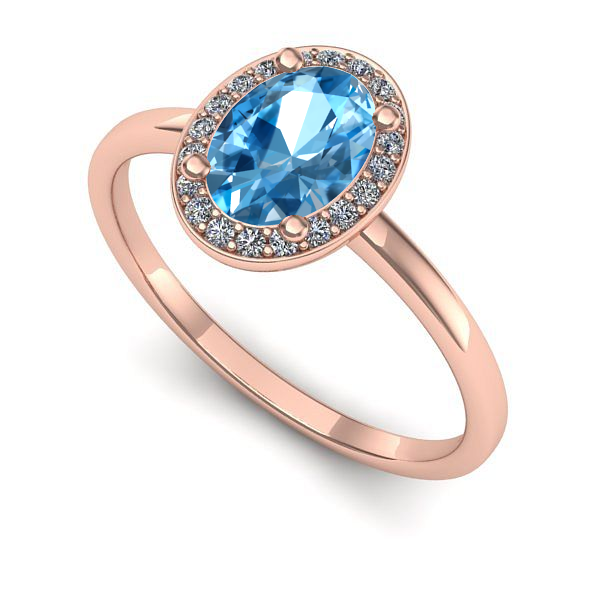 Inel logodna din aur roz cu topaz blue