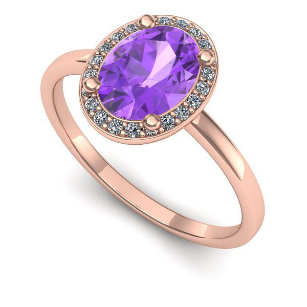 Inel logodna din aur roz cu ametist