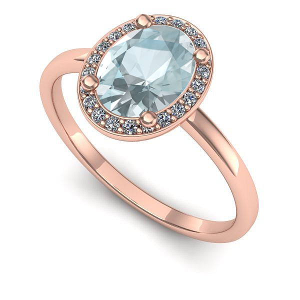 Inel de logodna din aur roz cu aquamarin