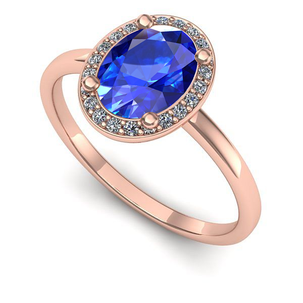 Inel de logodna din aur roz cu safir