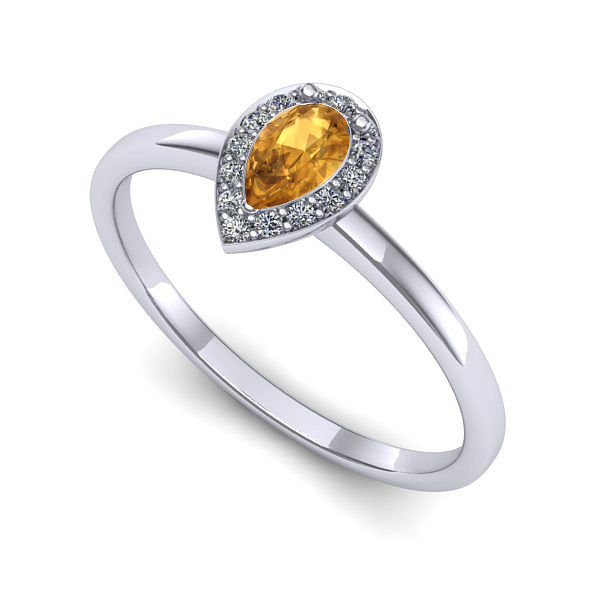 Inel logodna din aur alb cu citrin