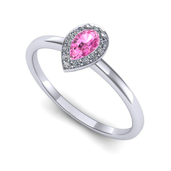 Inel logodna din aur alb cu safir roz