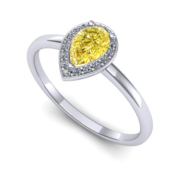 Inel logodna din aur alb cu safir galben