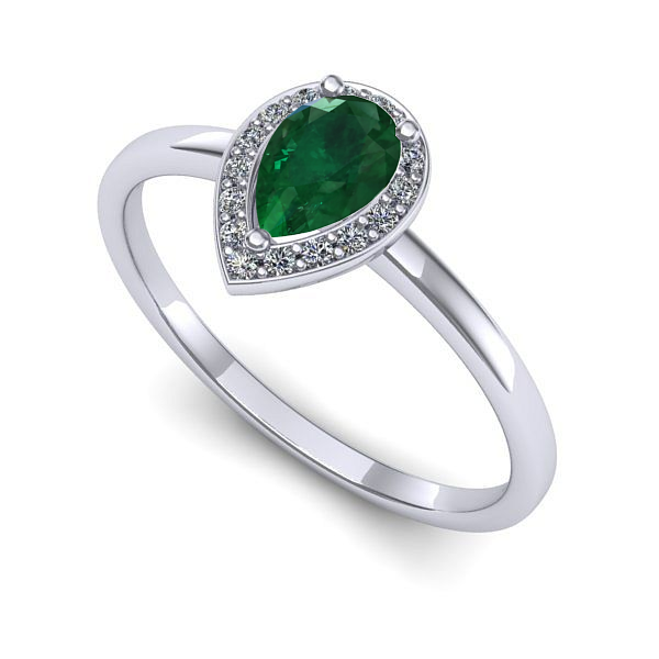 Inel de logodna din aur alb cu smarald