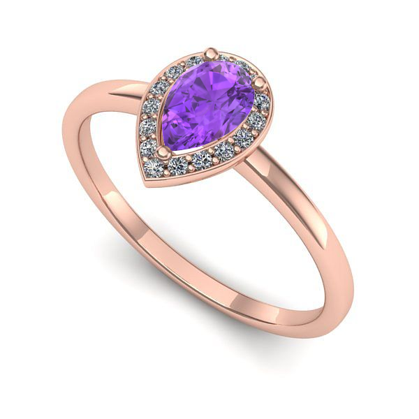 Inel logodna din aur roz cu ametist
